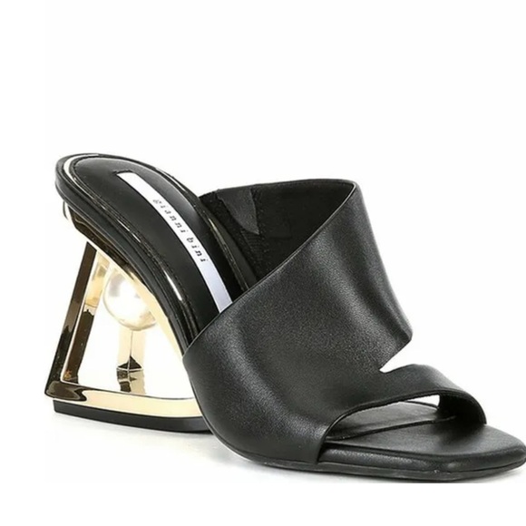 Shoes - Gianni Bini Paityn Leather Architectural Pearl Detail Wedge Slide Sandals